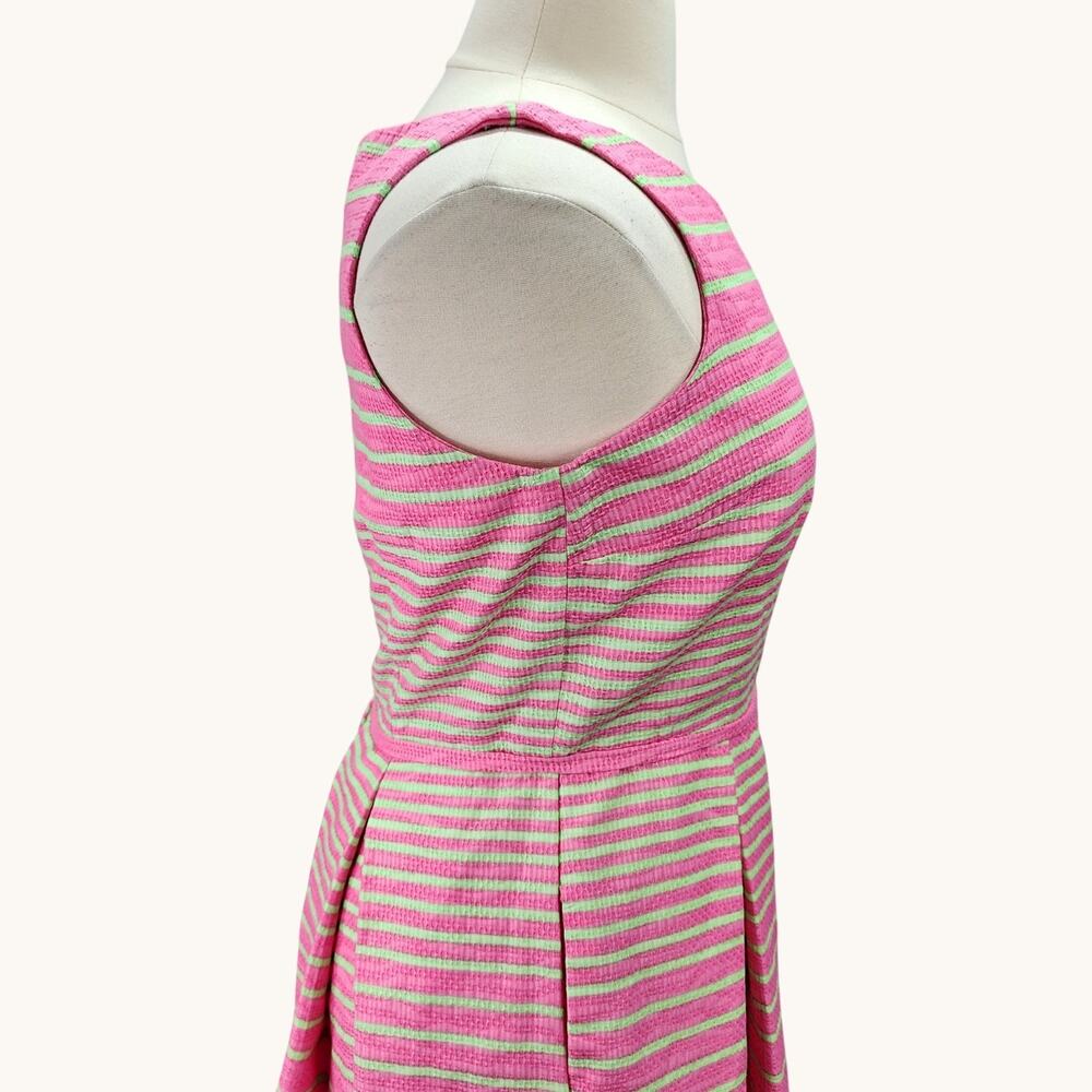 NWT Taylor Womens 14 Fit Flare Dress Pink Green Stripe Pleated Pocket Sleeveless - Picture 6 of 16